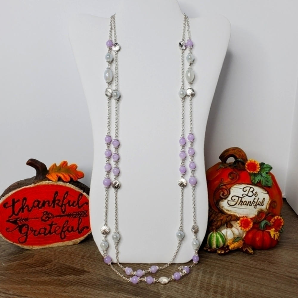 NEW BANCROFT STITCH FIX PURPLE SILVER‎ BEADS LONG NEC…